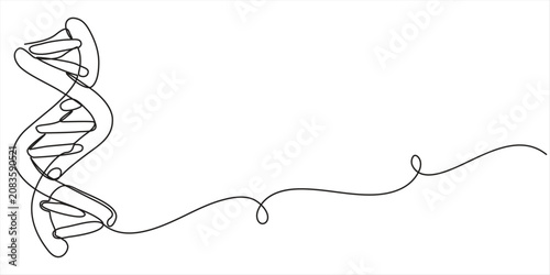 DNA continuous one line drawing, Minimalist continuous line drawing of a dna helix, outline illustration on white background. 