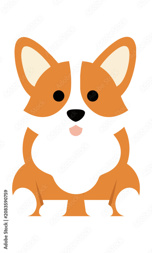 Fototapeta premium Cute sitting corgi dog with simplified geometric forms and bold flat colors isolated on white minimalist pet graphic concept
