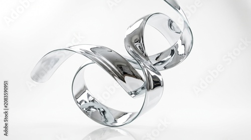 Polished chrome abstract sculpture, fluid metallic ribbon with reflective surface, elegant silver spiral art for modern interior design isolated PNG with Transparent Background