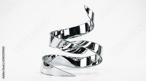 Abstract chrome spiral sculpture, polished silver metal ribbon art, contemporary metallic swirl ornament for modern interior decor isolated PNG with Transparent Background