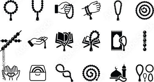 Foto Flat design rosary and prayer hand icons set