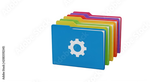 A colorful stack of folders with a gear icon on the front