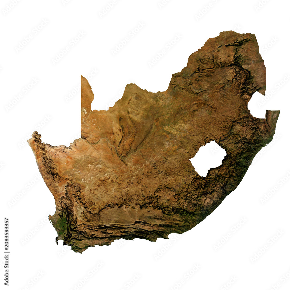 Obraz premium SOUTH AFRICA Geological Map with Hillshade Relief, High Resolution Terrain PNG