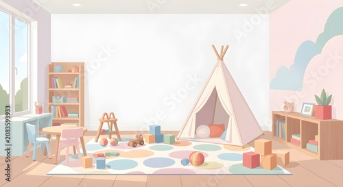 Cheerful Modern Children's Playroom Flat Illustration