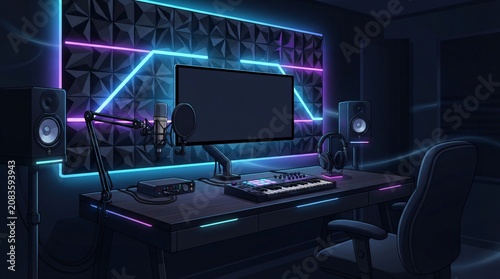 Modern Recording Studio Interior Digital Graphic Illustration