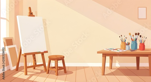 Creative Modern Painting Studio Flat Illustration