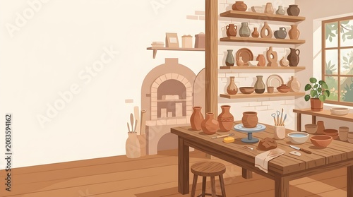 Cozy Pottery and Clay Studio Interior Illustration