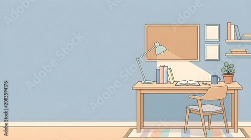 Minimalist Modern Study Area Desk Digital Illustration