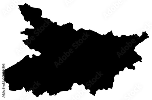 A contour map of Bihar. Indian state or union territory silhouette