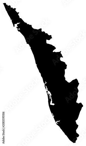 A contour map of Kerala. Indian state or union territory silhouette