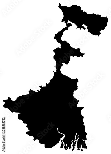A contour map of West Bengal. Indian state or union territory silhouette