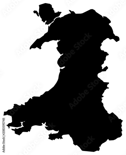 A contour map of Wales. UK constituent country silhouette
