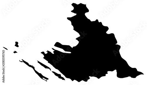 A contour map of Zadar. Croatian county silhouette
