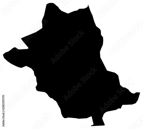 A contour map of Zhemgang. Bhutanese district silhouette