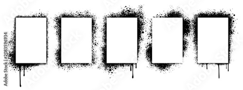 Fotografi Spray paint stencil frame with grunge texture and urban graffiti elements