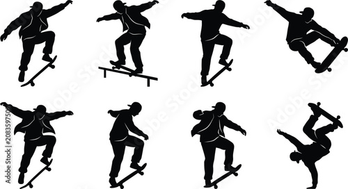 Canvastavla Black silhouette skateboarder performing tricks