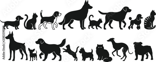 Canvas Print Black silhouettes of various dogs and cats