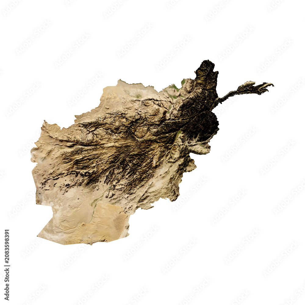 Obraz premium AFGHANISTAN Geological Map with Hillshade Relief, High Resolution Terrain PNG