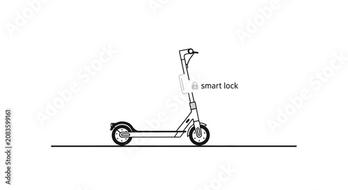 Clean Black and White Line Drawing of Electric Scooter with Smart Lock Feature for Digital Use with high quality professional line art symbols for modern creative design and digital branding projects