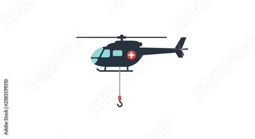 Clean Medical Rescue Helicopter with Hook and Red Cross Symbol with high quality professional line art symbols for modern creative design and digital branding projects