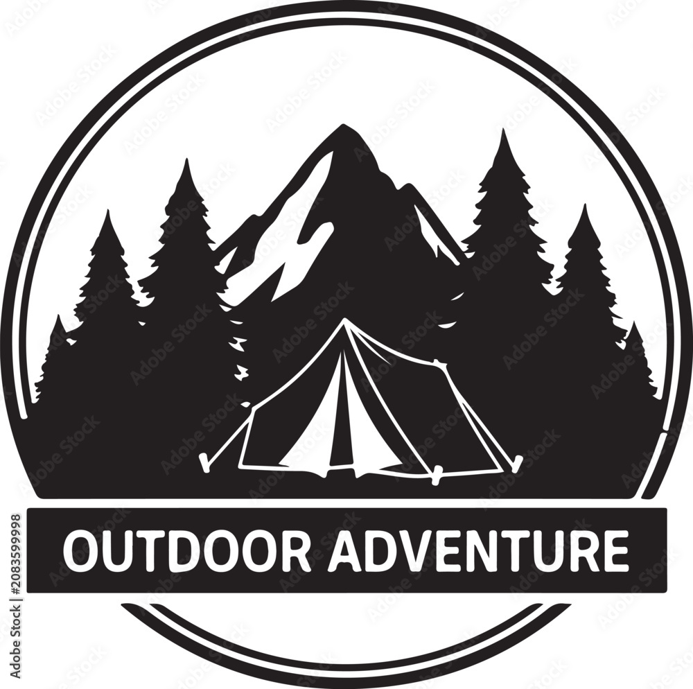 Obraz premium Outdoor Adventure Camping Mountain Forest Black Silhouette Vector Logo