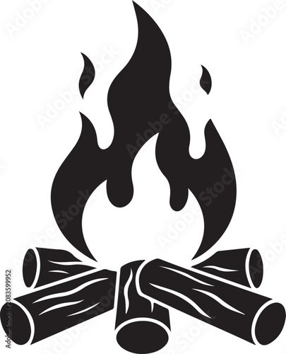 Campfire Flames Burning Wood Black Silhouette Vector Outdoor Icon