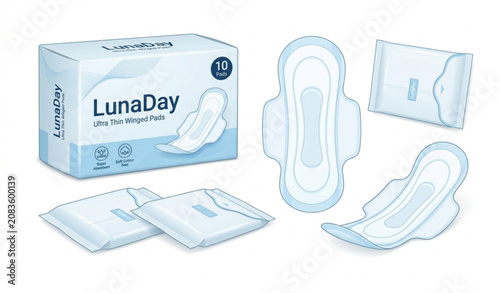 Realistic Sanitary Pad Packaging Vector EPS 10 Feminine Hygiene Product Isolated on White