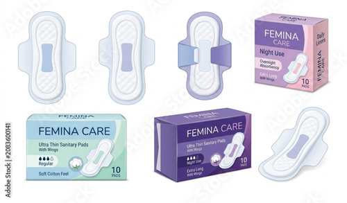 Feminine Hygiene Pad Pack Vector EPS 10 Realistic Sanitary Pad Illustration Isolated on White