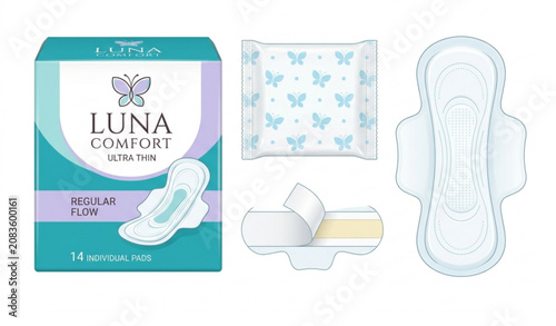 Sanitary Pad Packaging Vector EPS 10 Realistic Feminine Hygiene Product Mockup Isolated on White Background