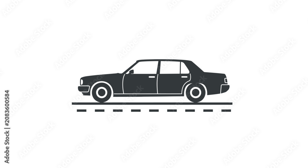 Fototapeta premium Corporate Black and White Silhouette Car on Road for Business Presentation or Branding Use with high quality professional line art symbols for modern creative design and digital branding projects