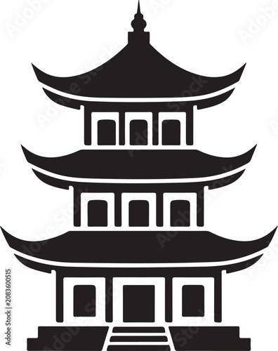 Traditional Japanese Pagoda Temple Black Silhouette Vector Asian Architecture Icon