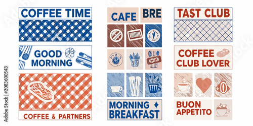 Fotografie coffee themed vintage poster collection cafe morning
