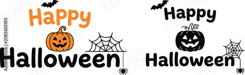 Happy halloween silhouette graphic design with pumpkin and spider web.