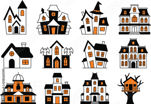 Happy halloween haunted houses collection spooky silhouette vector graphics