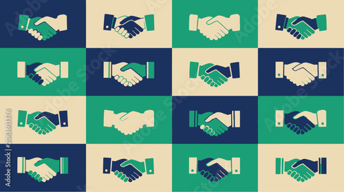 Handshake icons in a grid pattern for business or partnership concepts.