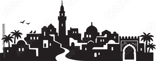 Ancient Middle Eastern Medina City Silhouette
