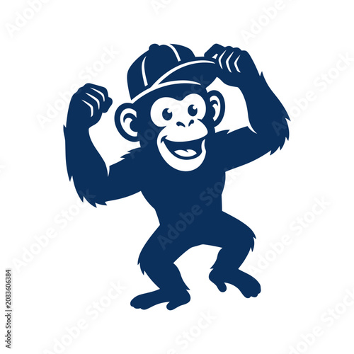 Canvas Print Cheerful cartoon monkey wearing a baseball cap silhouette.