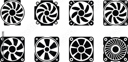 Fotografija Computer Cooling Fan Vector Icon Set Silhouette