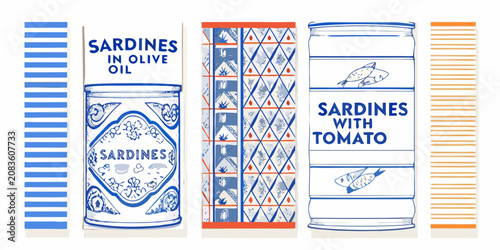 classic seafood packaging design vector sardines illustration