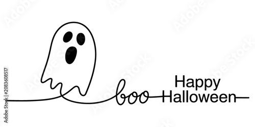 Foto Continuous line drawing Halloween, ghost, boo, Happy Halloween, minimalist line
