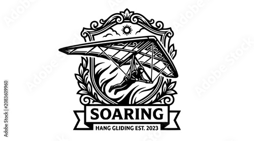 Canvas Print Vintage hang gliding soaring emblem.