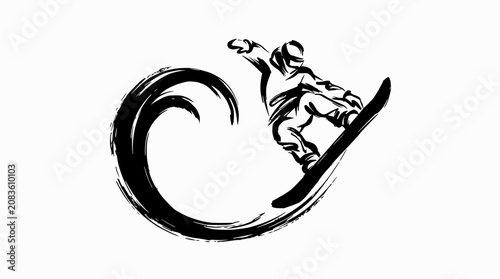 Cuadro en lienzo Brushstroke silhouette of a snowboarder doing a jump.