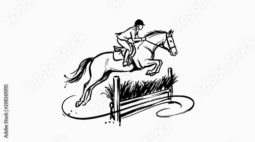 Fotografie Sketch of horse and rider jumping fence.