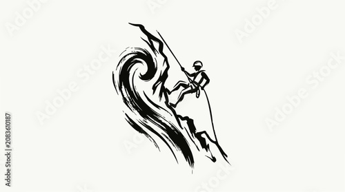 Cuadro en lienzo Rock climber ascending steep mountain peak wave.
