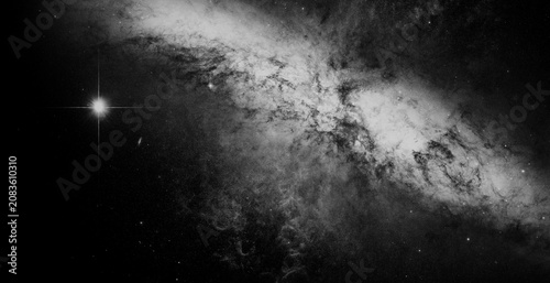 Obraz na plátně Grayscale cosmic astronomy spiral galaxy universe stars background