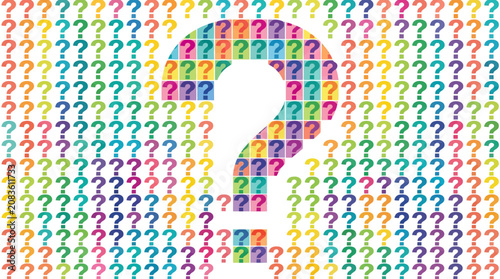 Quadro su tela Colorful Question Marks Pattern Background - Big White Question Mark