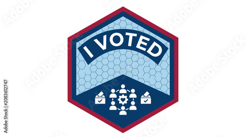 I Voted Hexagonal Badge with Voting Icons and People Silhouette