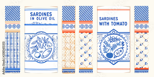 classic seafood packaging design vector sardines illustration