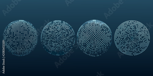 Photos digital wireframe globes on dark blue background