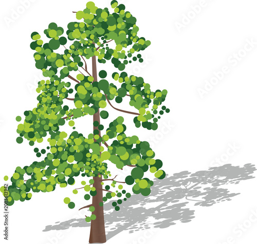 Green Abstract Circle Foliage Tree with Shadow Geometric Style Vector Illustration